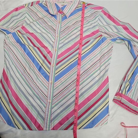 TOMMY HILFIGER Y2K rainbow striped button up shirt L - Picture 9 of 9